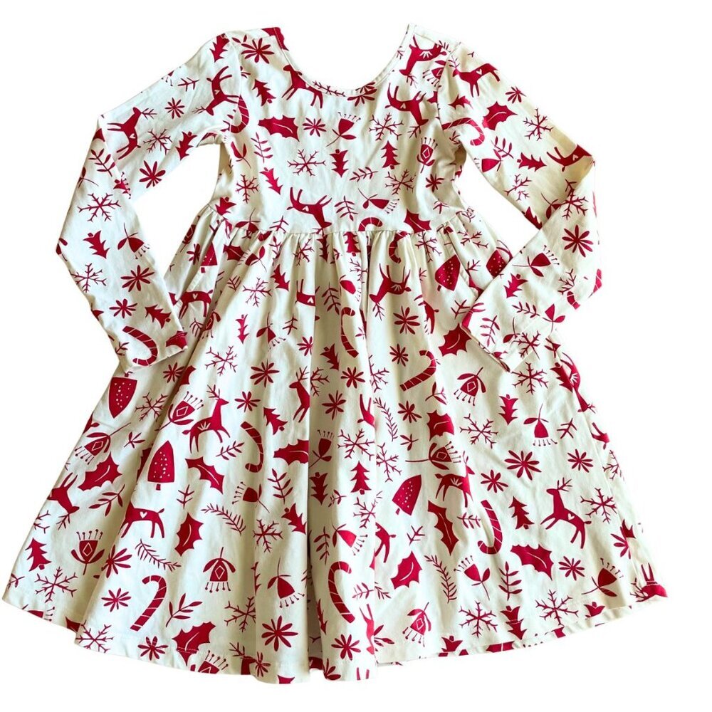 Hanna Andersson Celebration Skater Dress, Christmas Ecru - Size 8